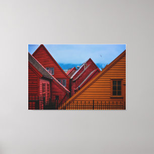 Bakom Bryggen i Bergen, Norge Canvastryck