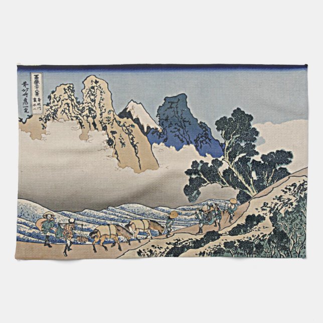 Bakom Fujberget från floden Hokusai i Minobu Kökshandduk (Horisontell)