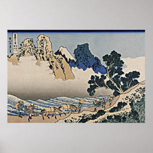 Bakom Fujberget från floden Hokusai i Minobu Poster