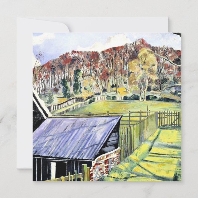 Bakom Inn, landskapsmålning av Paul Nash Kort (Framsida)