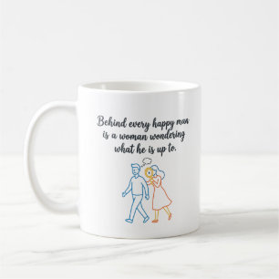 Bakom varje lycklig man - Roligt citat om relation Kaffemugg