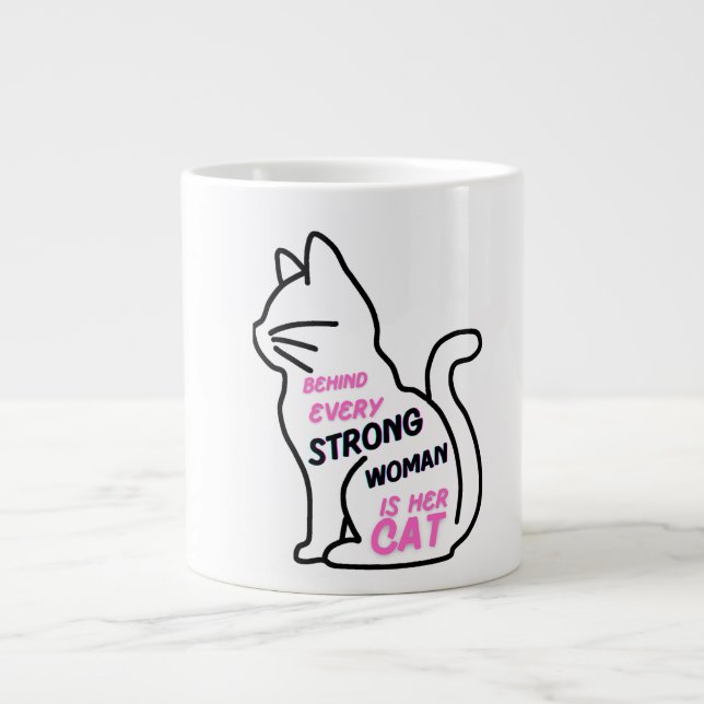 Bakom Varje Stark Kvinna Finns Hennes Katt - Sött  Jumbo Mugg (Framsidan)