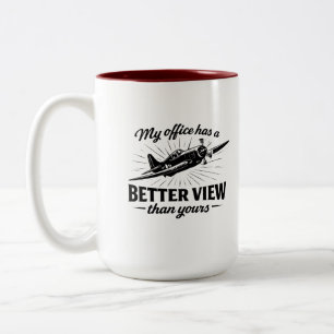 Bakre View Pilot WWII Plan Humor T-shirt Två-Tonad Mugg