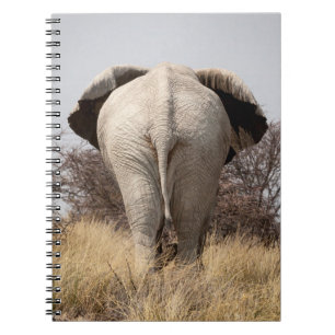 Bakre vy av elefant anteckningsbok med spiral
