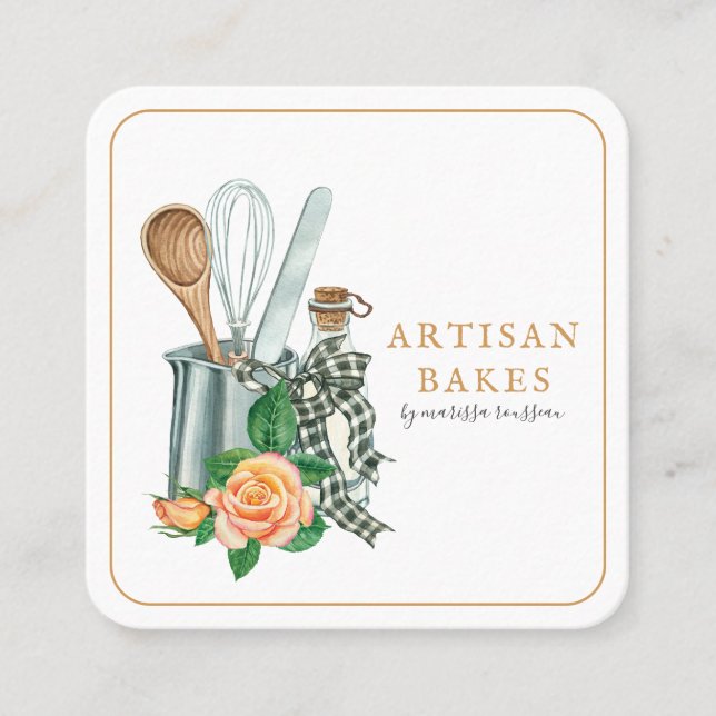 Bakredskap Bageri Bagare Fyrkantigt Visitkort (Framsida)