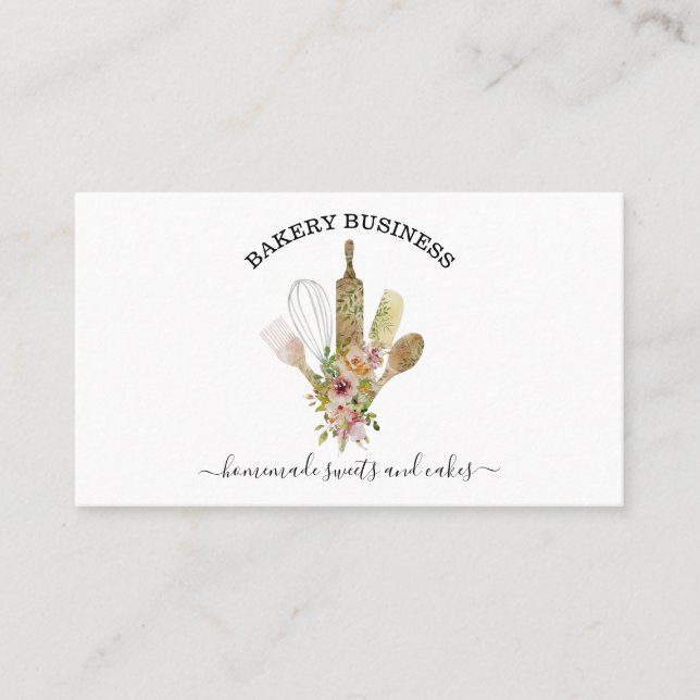 Bakredskap Catering rustika gröna blommor Visitkort (Framsida)