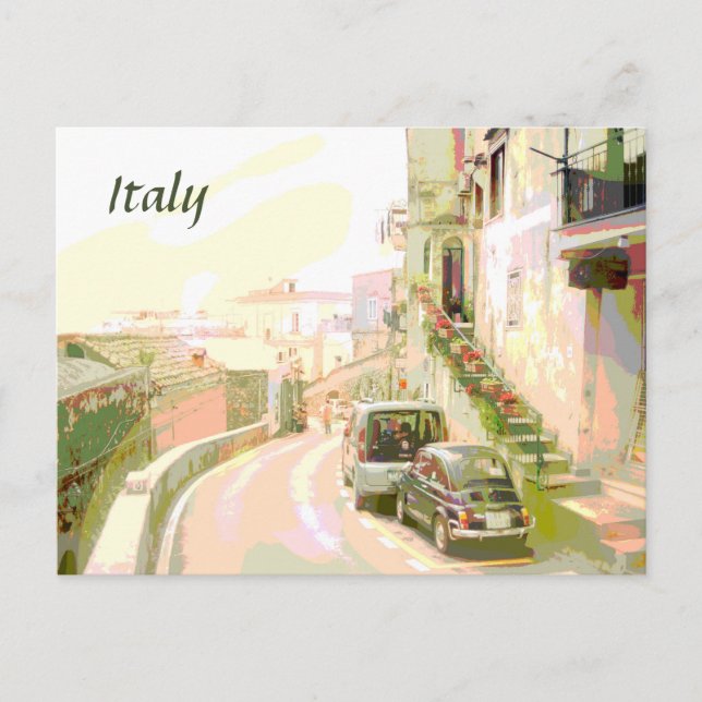 Bakrutorna till Italien Travel Poster Stil Vykort (Framsida)