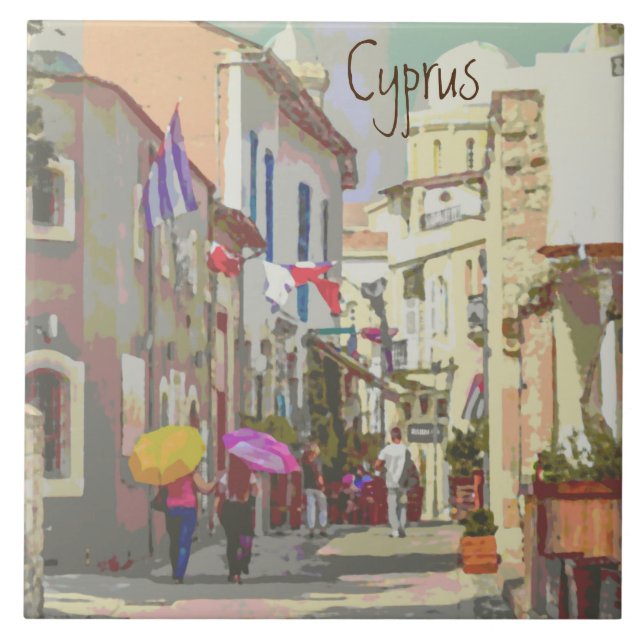 Bakrutterna till Cyprus Travel Poster Stil Art Kakelplatta (Framsidan)