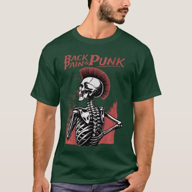 Baksida är Punk Old Punk Rocker Skeleton Mohawk T Shirt (Framsida)