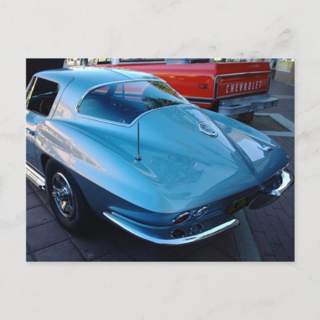 Baksida av en klassisk Himlar Blue Chevy Stingray  Vykort (Framsida)