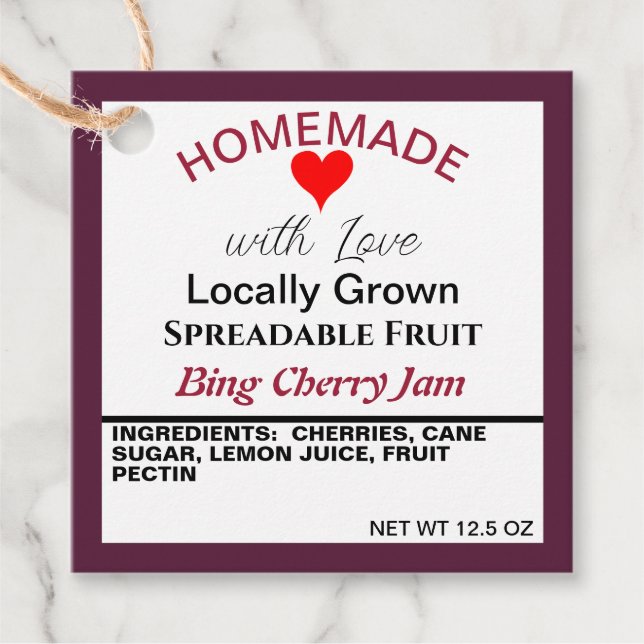 Baksida av Homemade Bing Cherry Sylt QR-koden Gåvor Etiketter (Framsida)
