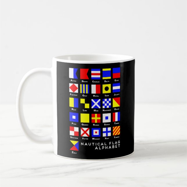 Baksida av Nautical Signal Flagga Alphabet Kaffemugg (Vänster)