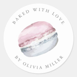 Baksida med Kärlek Elegant Rosa Macarons bakverk Runt Klistermärke