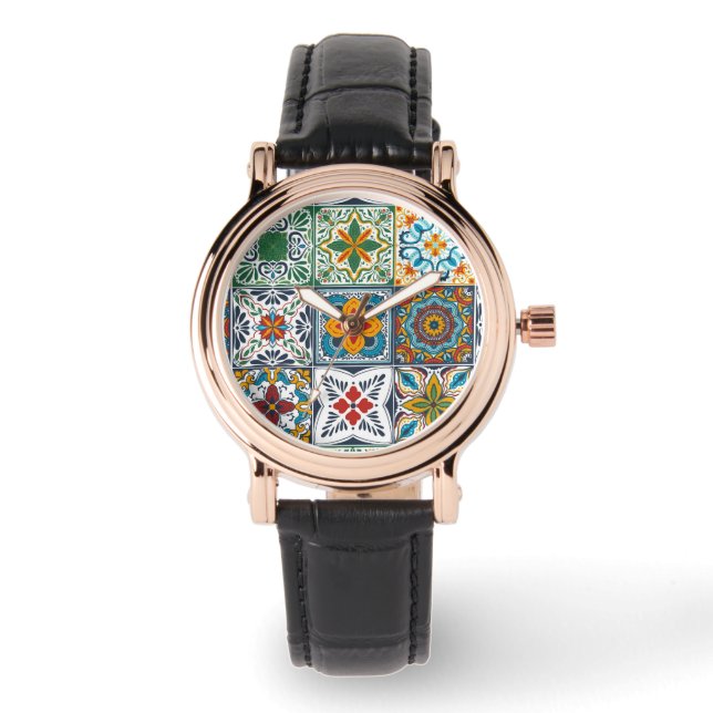 Bakslag i tapet/Talavera-inspirerade plattor Armbandsur (Framsida)