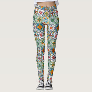 Bakslag i tapet/Talavera-inspirerade plattor Leggings