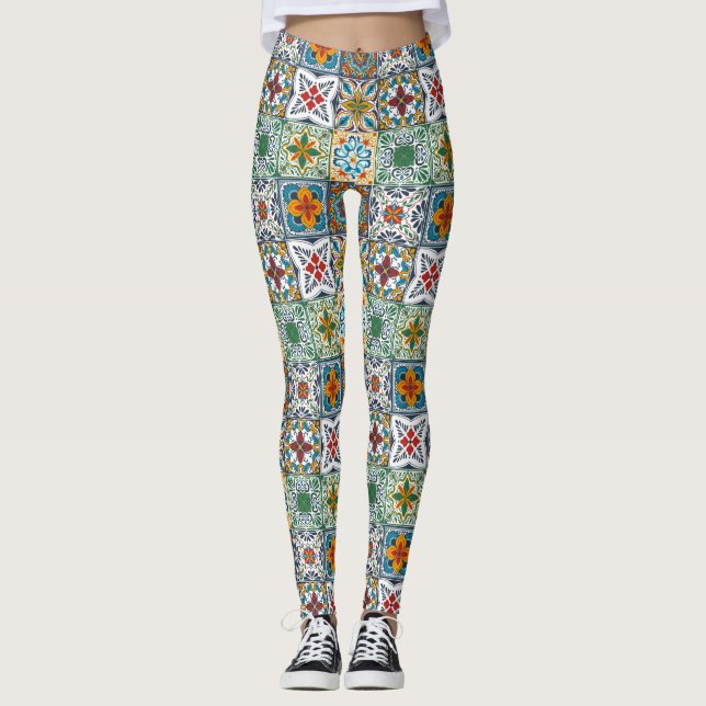 Bakslag i tapet/Talavera-inspirerade plattor Leggings (Framsida)