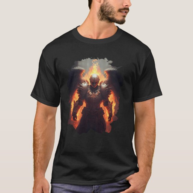 Baktryck Ängel av Eld med Flammande Helvete T Shirt (Framsida)