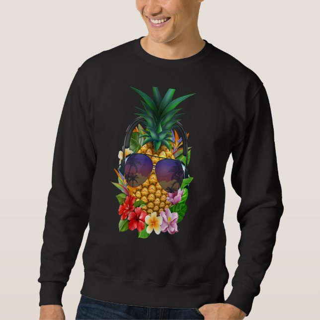 Baktryck av Hawaii Pineapple Aloha Flower Beach Lång Ärmad Tröja (Framsida)