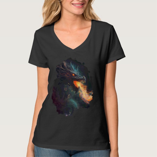 Baktryck Den mörka eldsprutande draken T Shirt (Framsida)