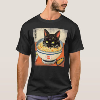 Baktryck Japansk svart katt i en skål Ramen Ca T Shirt