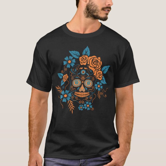 Baktryck Mexikansk Skalle Skelett Mexiko T Shirt (Framsida)