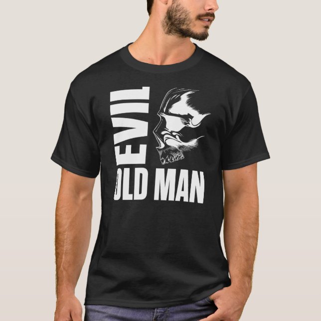 Baktryck Ond Gammal Man Dödskallen T Shirt (Framsida)