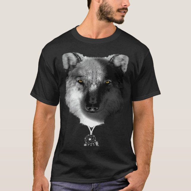 Baktryck varg yin och yang med drömmfångare t shirt (Framsida)