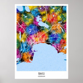 Baku Azerbajdzjan City Karta Poster