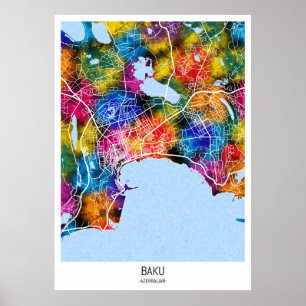 Baku Azerbajdzjan City Karta Poster