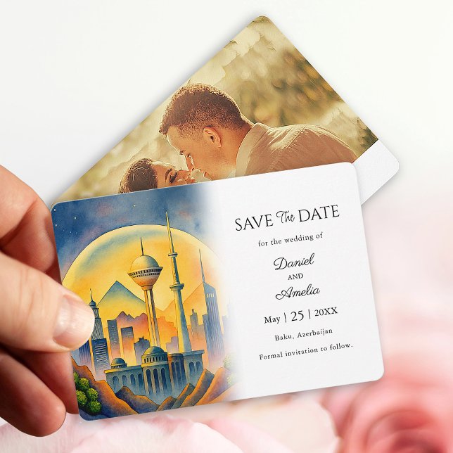 Baku, Azerbajdzjan  Destination Spara Datum Kort (Baku Destination Save The Date Card)