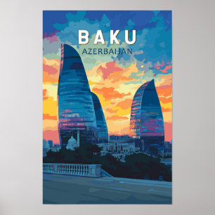 Baku Azerbajdzjan Resa Konst Vintage Poster