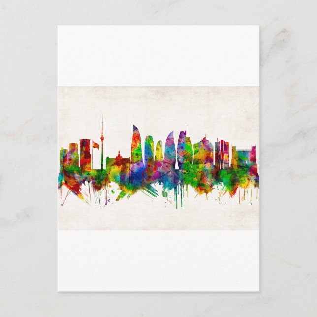 Baku Azerbajdzjan Skyline Helg Vykort (Framsida)