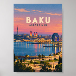 Baku Azerbajdzjan Vintage Researesa Konst Poster