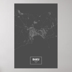 Baku Azerbajdzjan (vit på svart) Poster