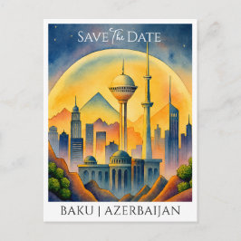 Baku Azerbajdzjan Watercolor Spara datum Vykort