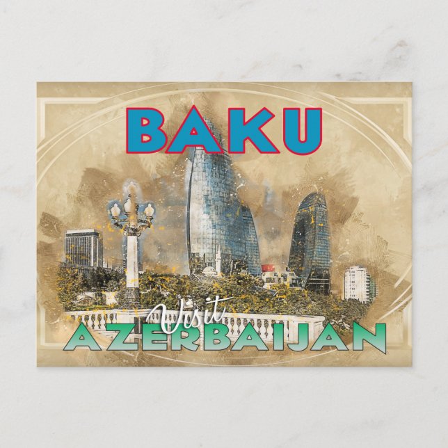 Baku, Azerbajdzjans huvudstad från "Besök..." Vykort (Framsida)