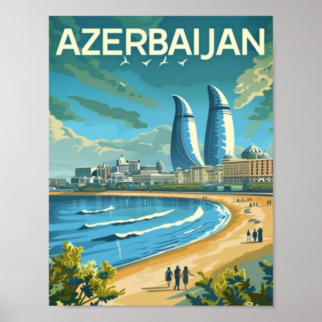 Baku Azrbaijan Vintage Berömd Travel Ställe Poster (Framsidan)