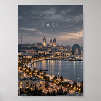 Baku Cinematic Monokrom Stadskonst Poster