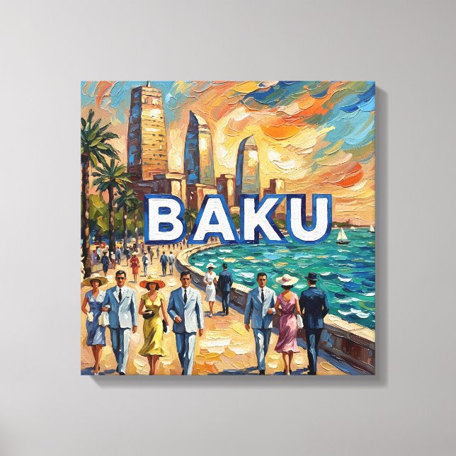 Baku Kaspiska Strandpromenaden Siluett Canvas Kons (Framsida)