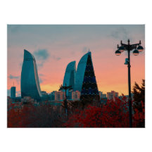 Baku skyline och lågan torn