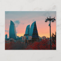 Baku skyline och lågla torn vykort