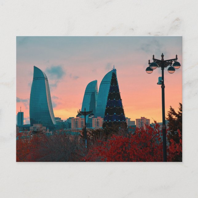 Baku skyline och lågla torn vykort (Framsida)