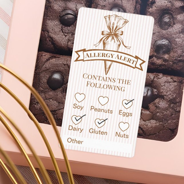 Bakverk Sprutsäck Bageri Allergi Varning Bakverk Fraktsedel (Pastry Piping Bag Bakery Allergy Alert Baked Goods Label)