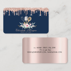 Bakverkshandverktyg Rose Gold Drips Bageri Blå Visitkort