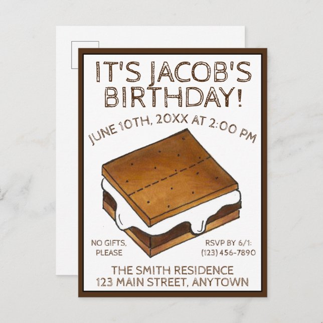 Bål S'mores Marshmallow Smores Födelsedagsfest Inbjudan Vykort (Fram/baksida)