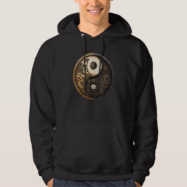 Balance and Harmony Yin Yang Symbol Flowers Nature Hoodie (Framsida)