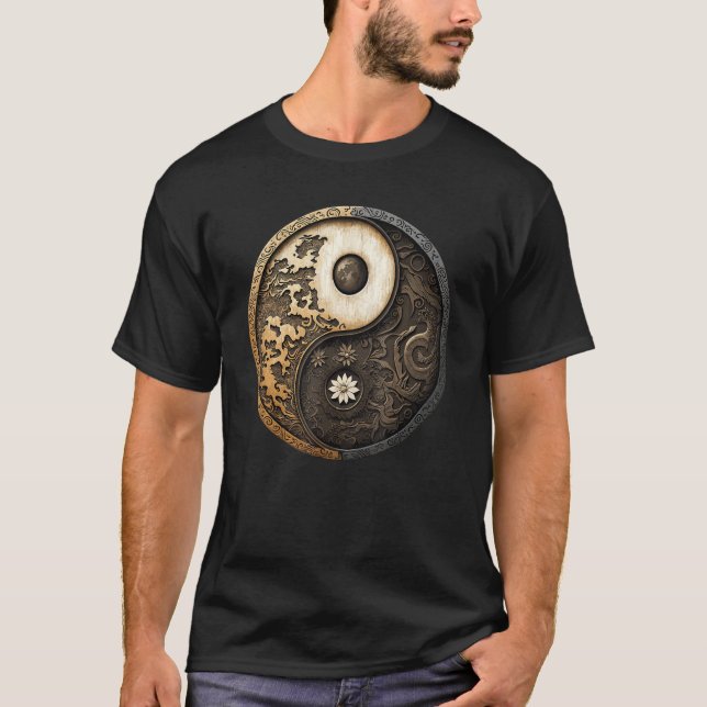 Balance and Harmony Yin Yang Symbol Flowers Nature T Shirt (Framsida)