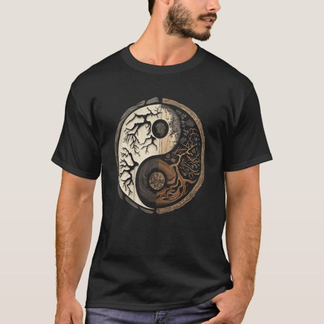 Balance and Harmony Yin Yang Symbol Nature Forest T Shirt (Framsida)