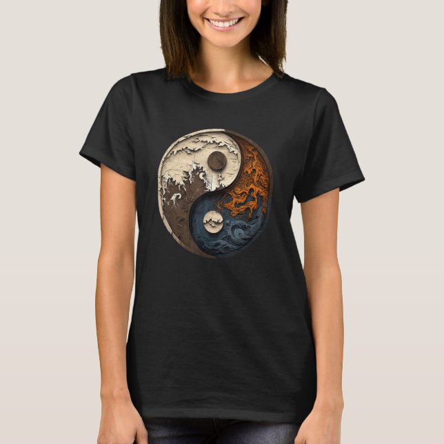 Balance and Harmony Yin Yang Symbol Ocean Forest T Shirt (Framsida)