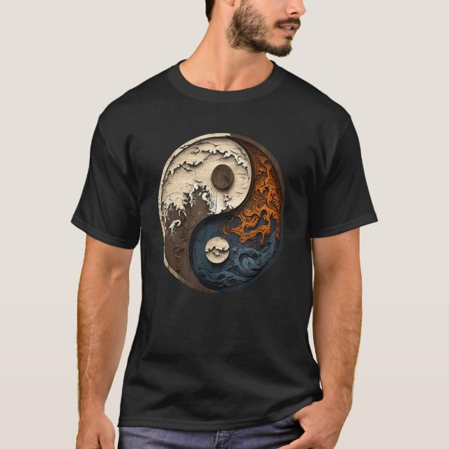 Balance and Harmony Yin Yang Symbol Ocean Forest T Shirt (Framsida)